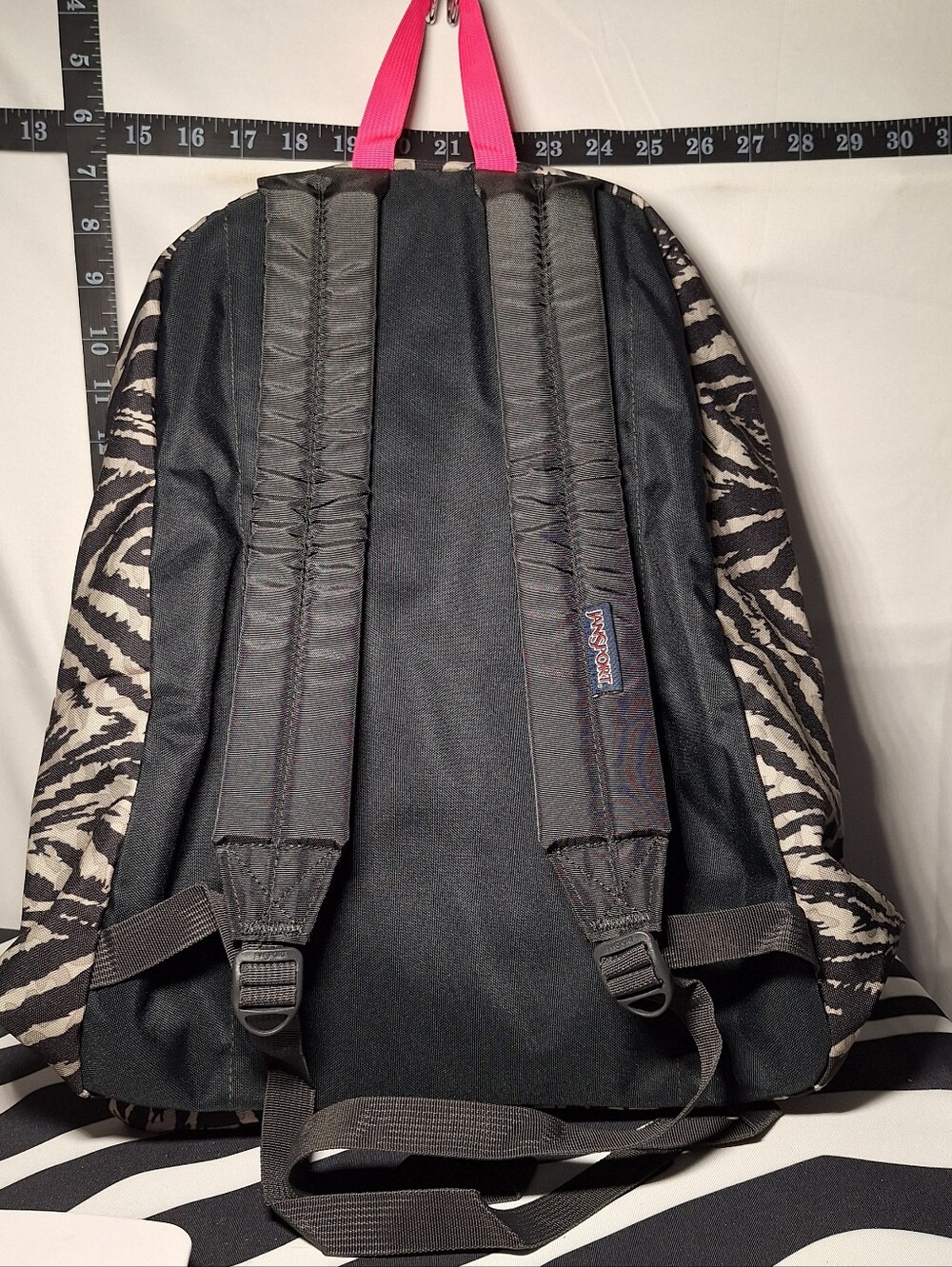 NWT Jansport Backpack, Zebra Stripes, Black & Grey w/ Pink Accents - Picture 8 of 12